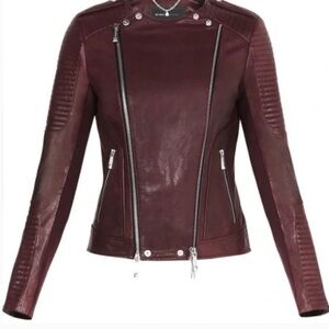 BCBGMAXAZRIA Blake Burgundy Leather Jacket Size Small